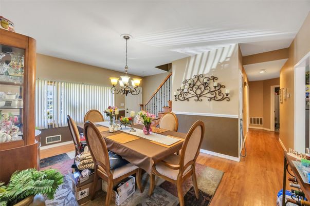 Chandelier, Dining room, Interior, Wood Texture Flooring