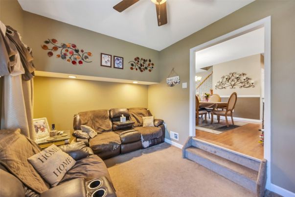 Dining room, Interior, Living room, Recessed Lighting, Wood Texture Flooring