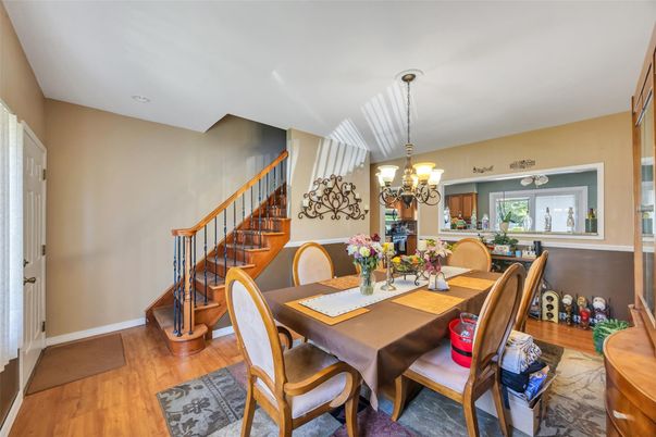 Chandelier, Dining room, Interior, Pendant Lights, Wood Texture Flooring