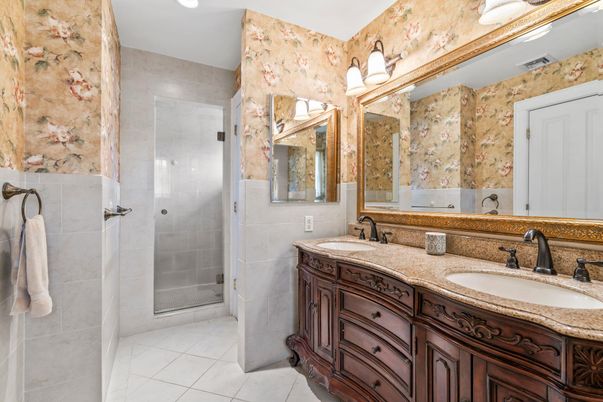 Bathroom, Dual Sink Vanities, Glass Shower, Interior, Recessed Lighting