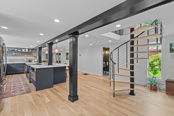 Interior, Kitchen, Pendant Lights, Recessed Lighting, Wood Texture Flooring
