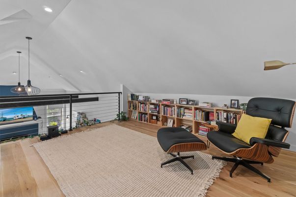 Home Office, Interior, Pendant Lights, Recessed Lighting, Wood Texture Flooring