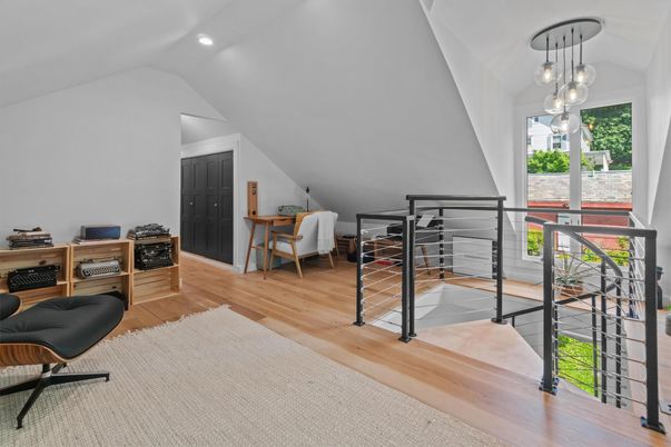 Home Office, Interior, Pendant Lights, Recessed Lighting, Wood Texture Flooring
