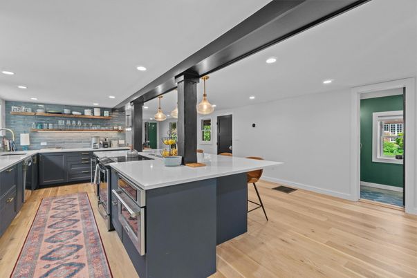 Interior, Kitchen, Pendant Lights, Recessed Lighting, Wood Texture Flooring