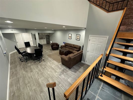Home Office, Interior, Living room, Recessed Lighting, Wood Texture Flooring