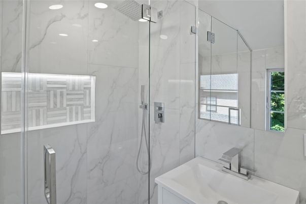 Bathroom, Glass Shower, Interior, Marble Walls
