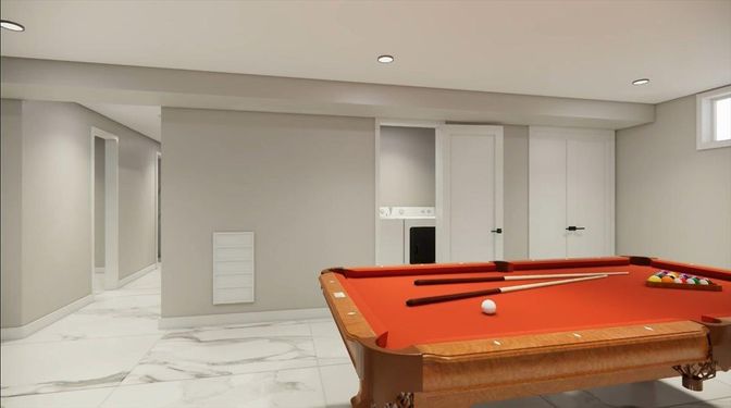 Billiard Table, Game Room, Interior, Marble, Recessed Lighting