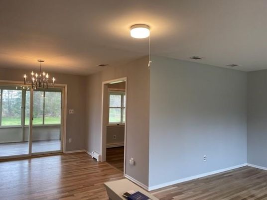Chandelier, Empty room, Interior, Wood Texture Flooring