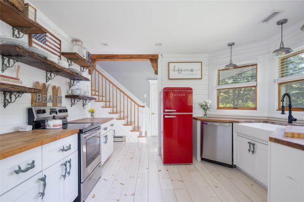 Interior, Kitchen, Pendant Lights, Stainless Steel Appliances, Wood Texture Flooring