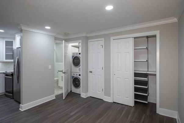 Interior, Recessed Lighting, Utility Closets, Washer, Wood Texture Flooring