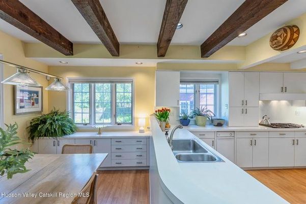 Interior, Kitchen, Recessed Lighting, Wooden Beams, Wood Texture Flooring