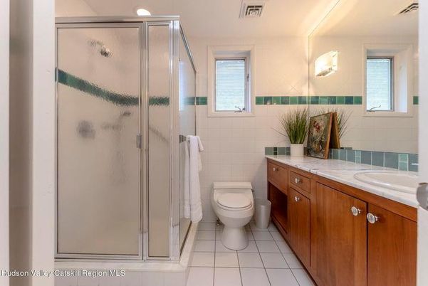 Bathroom, Glass Shower, Interior, Recessed Lighting, Tile Countertops