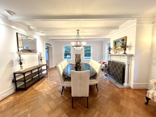 Chandelier, Dining room, Fireplace, Interior, Wood Texture Flooring