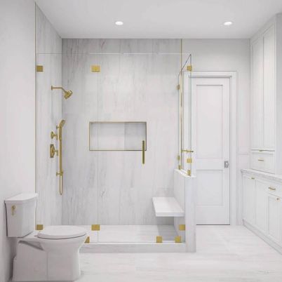 Bathroom, Glass Shower, Interior, Marble, Marble Walls, Recessed Lighting