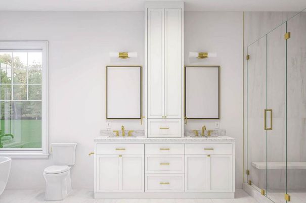 Bathroom, Dual Sink Vanities, Glass Shower, Interior, Marble