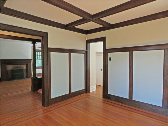 Empty room, Fireplace, Interior, Wooden Beams, Wood Texture Flooring