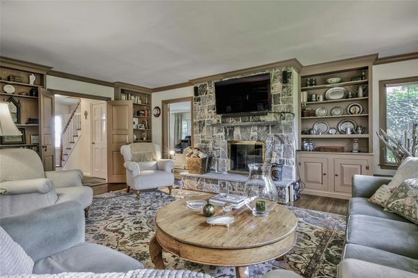 Fireplace, Interior, Living room, Stone Walls, Wood Texture Flooring