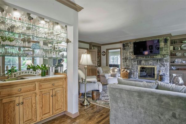 Fireplace, Interior, Living room, Stone Walls, Wood Texture Flooring