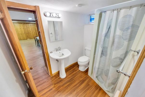Bathroom, Interior, Recessed Lighting, Wood Texture Flooring