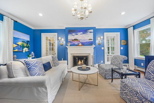 Chandelier, Fireplace, Interior, Living room, Recessed Lighting