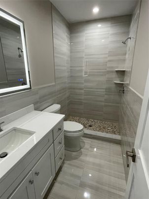 Bathroom, Glass Shower, Interior, Recessed Lighting