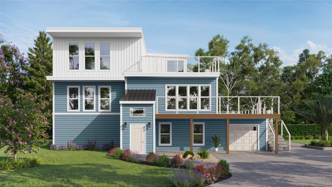 Attached, Exterior, Facade, Modern