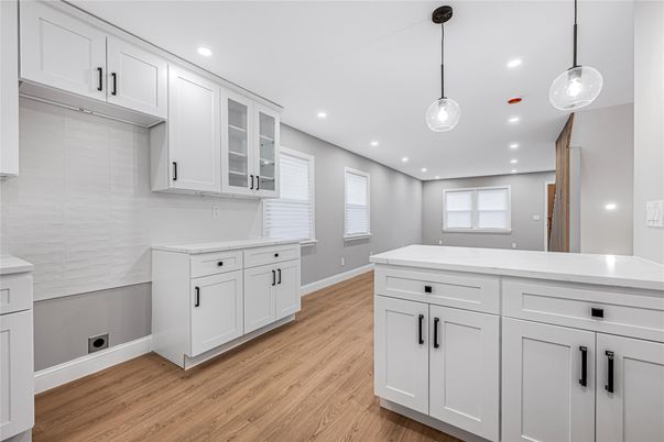Interior, Kitchen, Pendant Lights, Recessed Lighting, Wood Texture Flooring