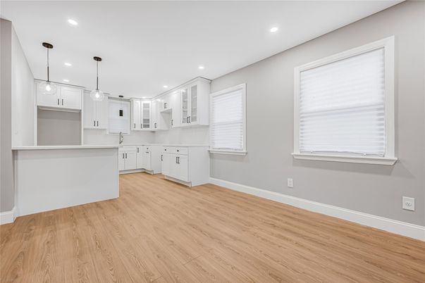Interior, Kitchen, Pendant Lights, Recessed Lighting, Wood Texture Flooring