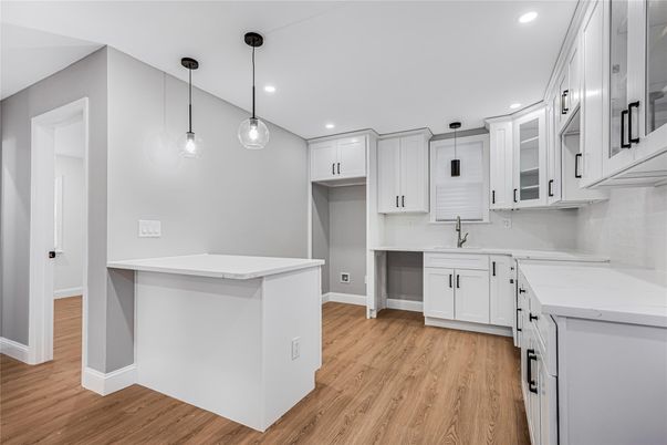 Interior, Kitchen, Pendant Lights, Recessed Lighting, Wood Texture Flooring