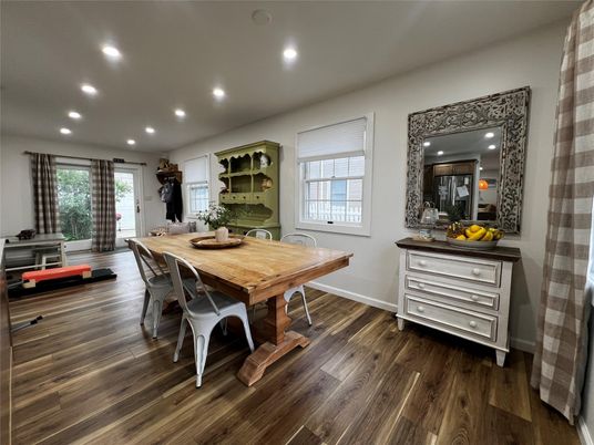 Dining room, Interior, Recessed Lighting, Wood Texture Flooring