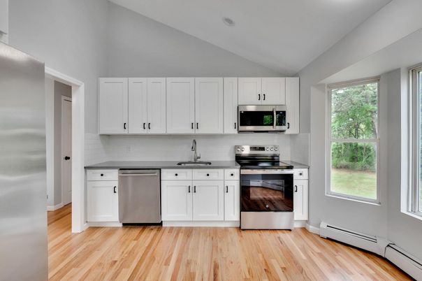 Interior, Kitchen, Stainless Steel Appliances, Wood Texture Flooring