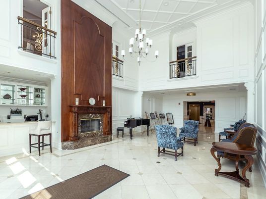 Chandelier, Fireplace, Interior