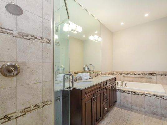 Bathroom, Dual Sink Vanities, Glass Shower, Interior, Recessed Lighting
