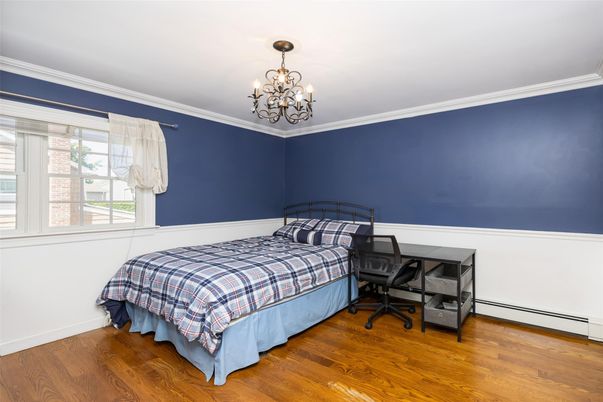 Bedroom, Chandelier, Home Office, Interior, Wood Texture Flooring