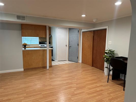 Interior, Kitchen, Recessed Lighting, Wood Texture Flooring
