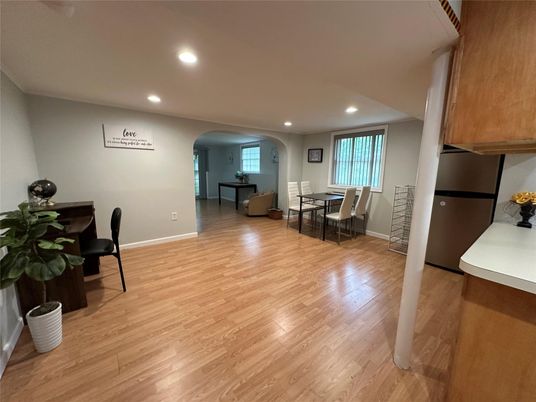 Dining room, Interior, Recessed Lighting, Wood Texture Flooring