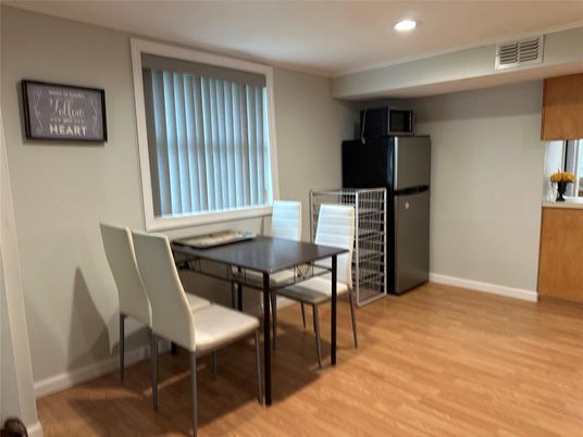 Dining room, Interior, Recessed Lighting, Wood Texture Flooring