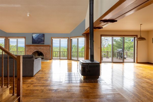 Fireplace, Interior, Pendant Lights, Wood Texture Flooring