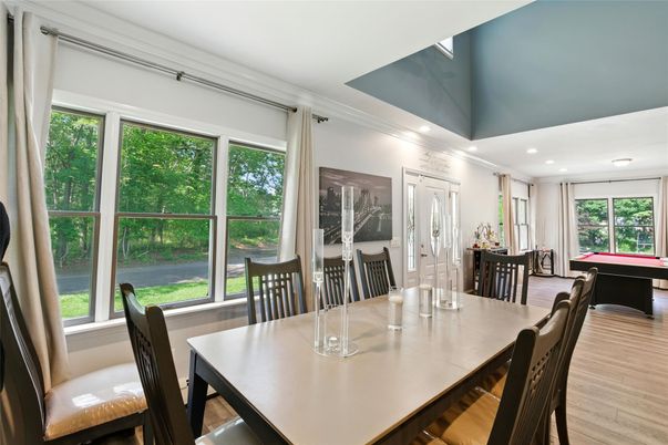 Billiard Table, Dining room, Game Room, Interior, Recessed Lighting, Wood Texture Flooring