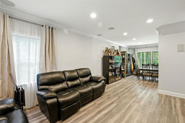 Dining room, Interior, Recessed Lighting, Wood Texture Flooring
