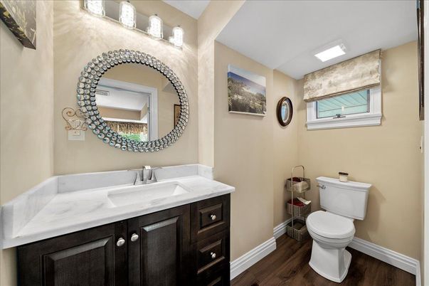 Bathroom, Interior, Recessed Lighting, Wood Texture Flooring