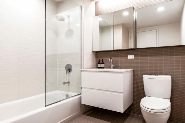 Bathroom, Glass Shower, Interior, Recessed Lighting
