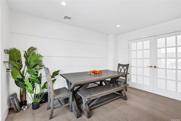 Dining room, Interior, Recessed Lighting, Wood Texture Flooring