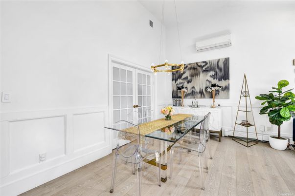 Dining room, Interior, Pendant Lights, Wood Texture Flooring