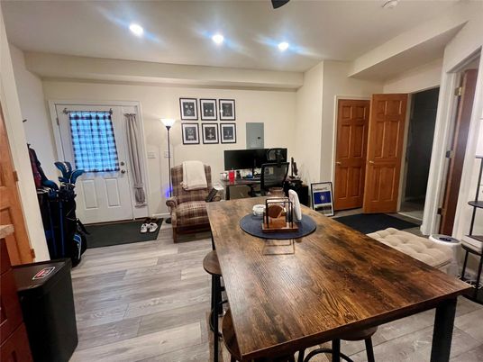 Fitness Equipment, Home Office, Interior, Recessed Lighting, Wood Texture Flooring