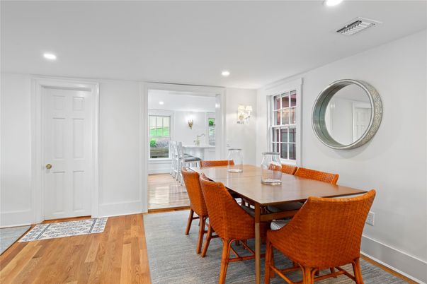 Dining room, Interior, Recessed Lighting, Wood Texture Flooring
