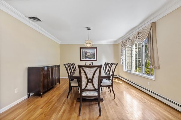 Dining room, Interior, Pendant Lights, Wood Texture Flooring