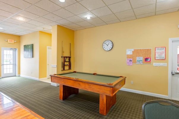 Billiard Table, Game Room, Interior, Recessed Lighting, Wood Texture Flooring
