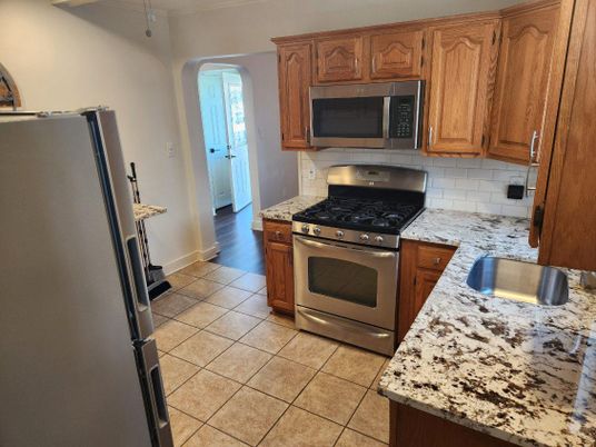 Interior, Kitchen, Stainless Steel Appliances, Wood Texture Flooring