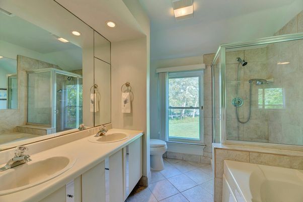 Bathroom, Dual Sink Vanities, Glass Shower, Interior, Recessed Lighting